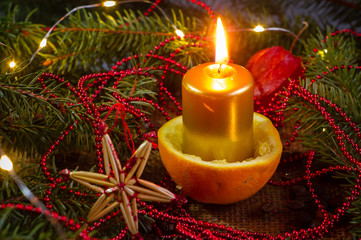 stół wigilijny, dekoracja świąteczna bożonarodzeniowa ze świecami, Christmas decorations