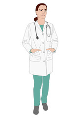 female doctor standing illustration - vector