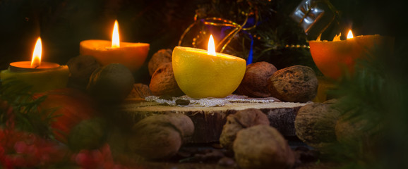 stół wigilijny, dekoracja świąteczna bożonarodzeniowa ze świecami, Christmas decorations