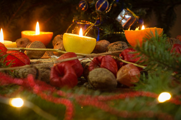 stół wigilijny, dekoracja świąteczna bożonarodzeniowa ze świecami, Christmas decorations