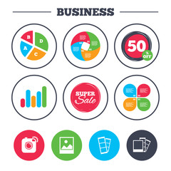 Photo camera icon. Flash light and landscape.