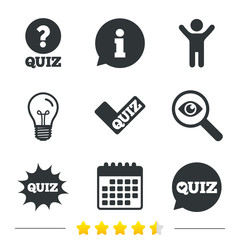 Quiz icons. Speech bubble with check mark symbol.