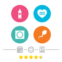 Safe sex love icons. Condom in package symbols.