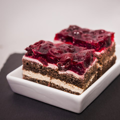 Chocolate cake with cherry jelly