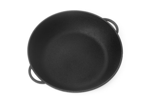 cast-iron frying pan on a white background