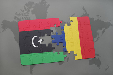 puzzle with the national flag of libya and chad on a world map