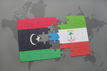 puzzle with the national flag of libya and equatorial guinea on a world map