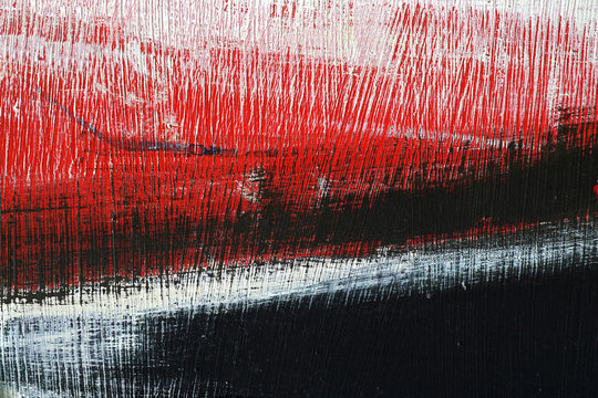 Fototapeta  Black, white, red acrylic paint  on metal surface. Brushstroke