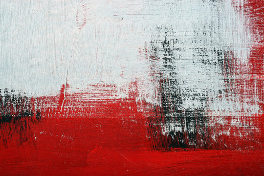  Black, white, red acrylic paint  on metal surface. Brushstroke