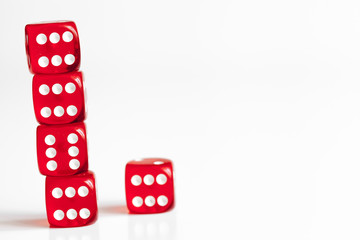concept luck - dice in row on white background