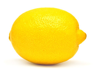 One lemon isolated on white background. Tropical fruit. Flat lay