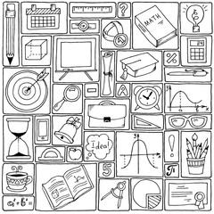 Mathematics science theme. Seamless hand drawn pattern about school and learning. Teacher's day background.