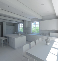 Fototapeta na wymiar 3D Interior rendering of a modern kitchen