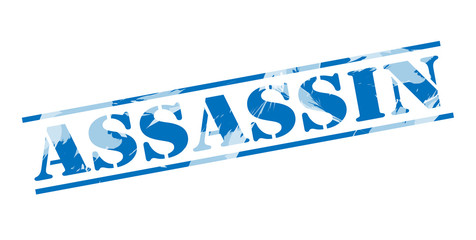 assassin blue stamp on white background