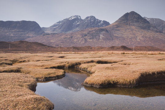 Loch Slapin and the mountain range of Strathaird on the Isle of Skye, Inner Hebrides, Scotland 