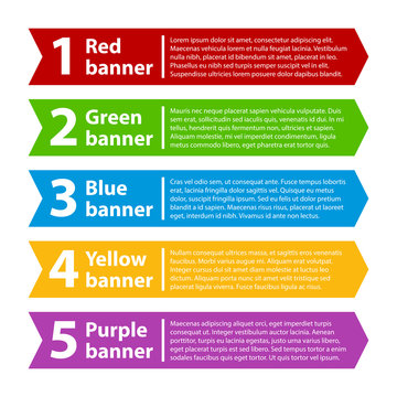 5 colorful banners with numbers and text.