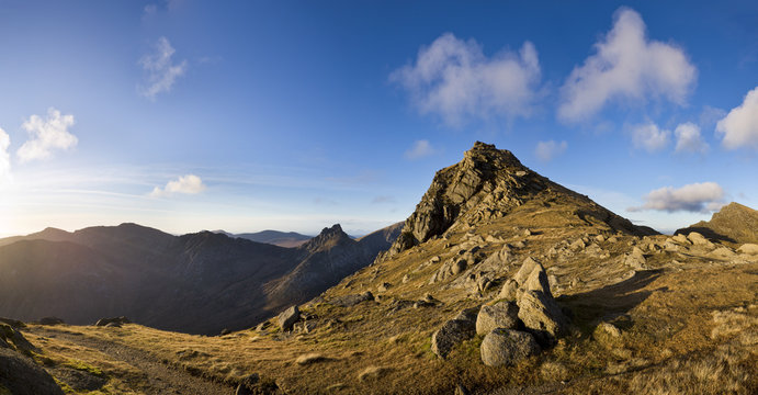 A sunny afternoon in Autumn, near the summit of Goat Fell, looking north towards Cir Mhor, Isle of Arran, Scotland