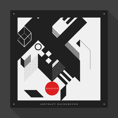 Poster/cover design template with abstract geometric elements on square format. Style of modern graffiti and futurism.