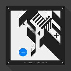 Poster/cover design template with abstract geometric elements on square format. Style of modern graffiti and futurism.