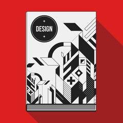 Book cover design template with abstract geometric elements. Style of modern art and graffiti.