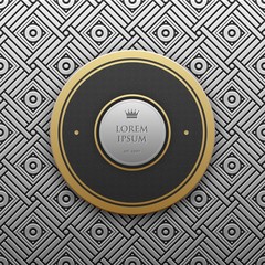 Obraz premium Round text banner template on silver/platinum metallic background with seamless geometric pattern. Elegant luxury style.