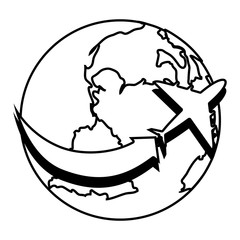 world planet earth with airplane isolated icon vector illustration design
