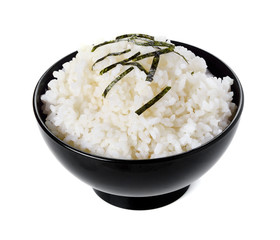 Rice in a bowl on a white background