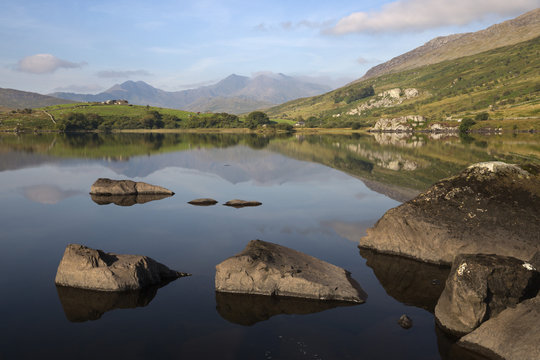 Snowdon and Llynnau Mymbyr, Capel Curig, Snowdonia National Park, Conwy, Wales