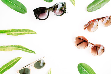 flat lay, top view sunglasses on white background