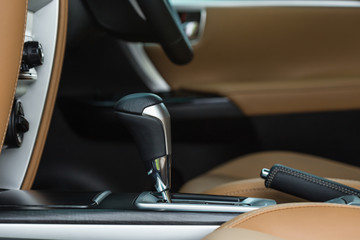 Detail of modern car interior, Focus on gear