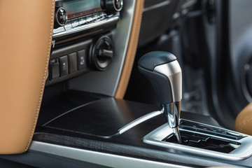 Detail of modern car interior, Focus on gear