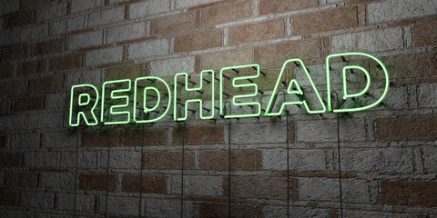 REDHEAD - Glowing Neon Sign on stonework wall - 3D rendered royalty free stock illustration.  Can be used for online banner ads and direct mailers..