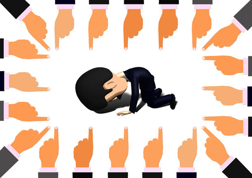 たくさんの人から責められ落ち込むビジネスマン