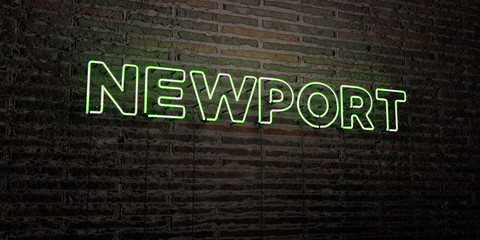 NEWPORT -Realistic Neon Sign on Brick Wall background - 3D rendered royalty free stock image. Can be used for online banner ads and direct mailers..