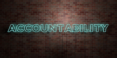 ACCOUNTABILITY - fluorescent Neon tube Sign on brickwork - Front view - 3D rendered royalty free stock picture. Can be used for online banner ads and direct mailers..