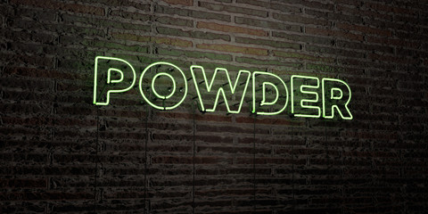 POWDER -Realistic Neon Sign on Brick Wall background - 3D rendered royalty free stock image. Can be used for online banner ads and direct mailers..