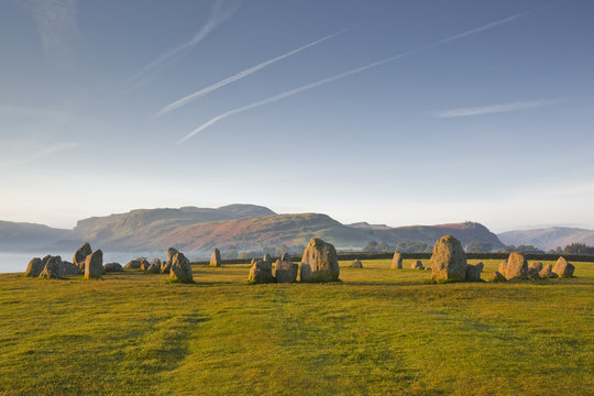 Castlerigg stone circle at dawn in the Lake District National Park, Cumbria