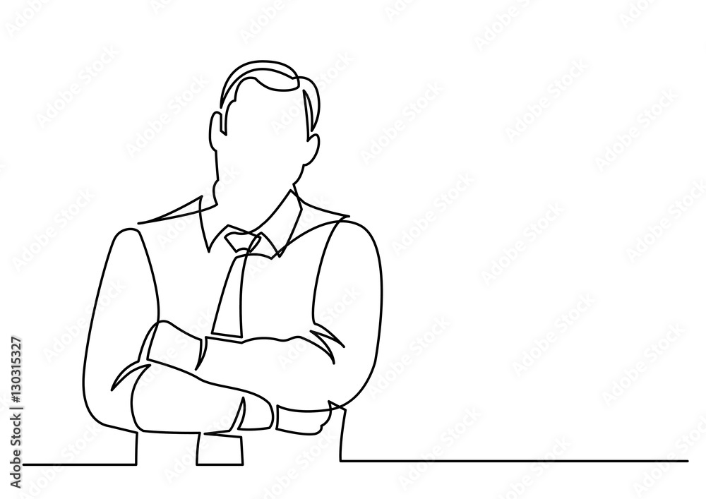 Wall mural continuous line drawing of businessman arms crossed