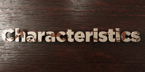 Characteristics - grungy wooden headline on Maple  - 3D rendered royalty free stock image. This image can be used for an online website banner ad or a print postcard.
