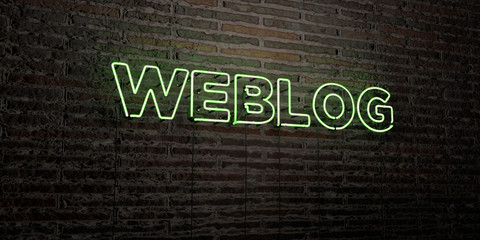 WEBLOG -Realistic Neon Sign on Brick Wall background - 3D rendered royalty free stock image. Can be used for online banner ads and direct mailers..
