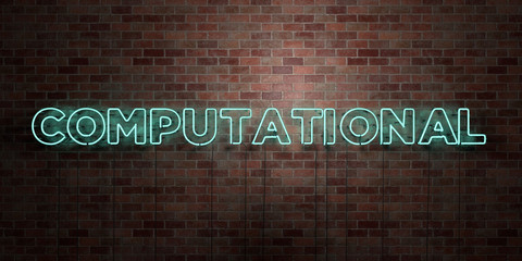 COMPUTATIONAL - fluorescent Neon tube Sign on brickwork - Front view - 3D rendered royalty free stock picture. Can be used for online banner ads and direct mailers..