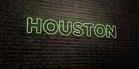HOUSTON -Realistic Neon Sign on Brick Wall background - 3D rendered royalty free stock image. Can be used for online banner ads and direct mailers.. - obrazy, fototapety, plakaty