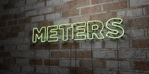 METERS - Glowing Neon Sign on stonework wall - 3D rendered royalty free stock illustration.  Can be used for online banner ads and direct mailers..