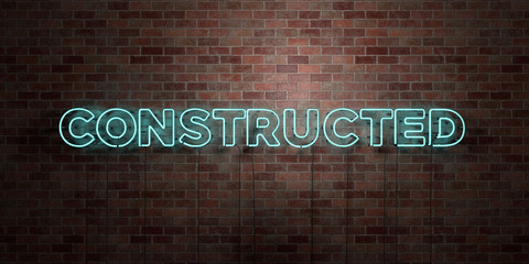 CONSTRUCTED - fluorescent Neon tube Sign on brickwork - Front view - 3D rendered royalty free stock picture. Can be used for online banner ads and direct mailers..