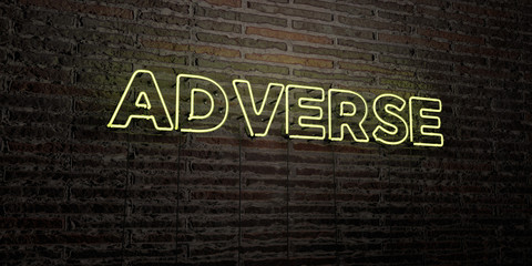 ADVERSE -Realistic Neon Sign on Brick Wall background - 3D rendered royalty free stock image. Can be used for online banner ads and direct mailers..