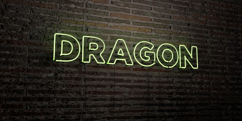 DRAGON -Realistic Neon Sign on Brick Wall background - 3D rendered royalty free stock image. Can be used for online banner ads and direct mailers..