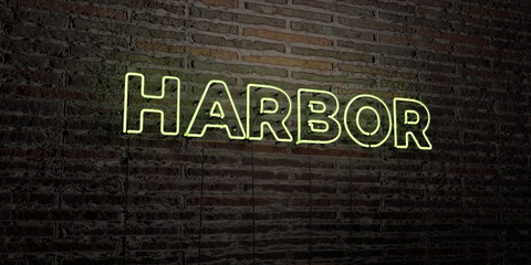 HARBOR -Realistic Neon Sign on Brick Wall background - 3D rendered royalty free stock image. Can be used for online banner ads and direct mailers..