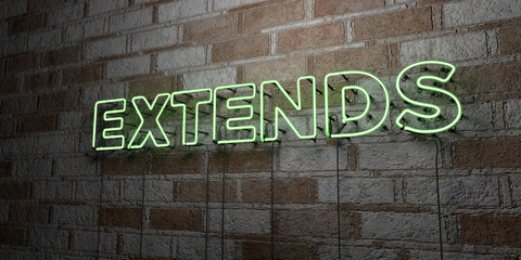 EXTENDS - Glowing Neon Sign on stonework wall - 3D rendered royalty free stock illustration.  Can be used for online banner ads and direct mailers..