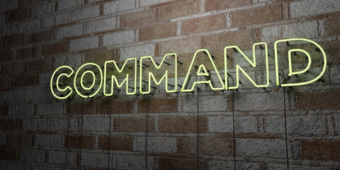 COMMAND - Glowing Neon Sign on stonework wall - 3D rendered royalty free stock illustration.  Can be used for online banner ads and direct mailers..