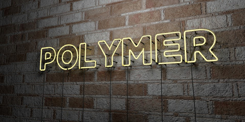POLYMER - Glowing Neon Sign on stonework wall - 3D rendered royalty free stock illustration.  Can be used for online banner ads and direct mailers..